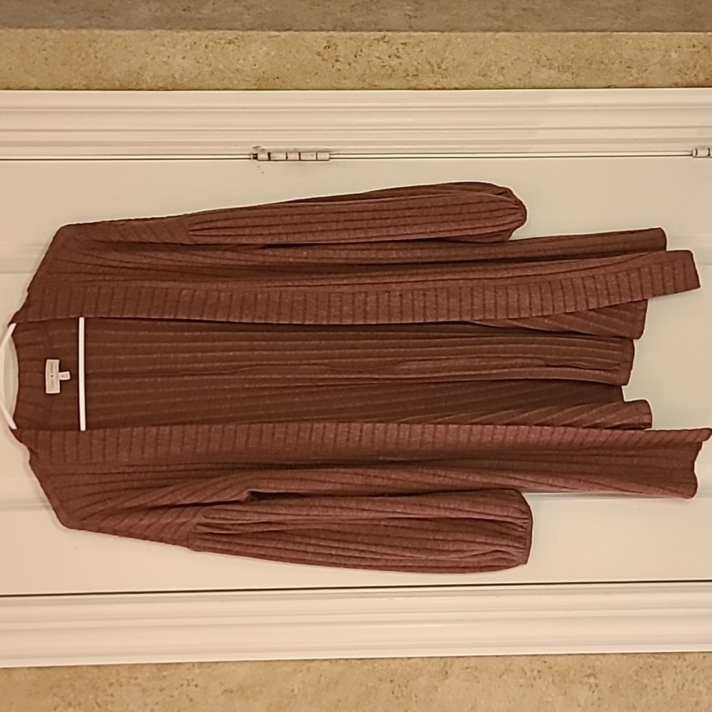 Lucky Brand Boho Ribbed Open-Front Duster Cardigan Mauve Medium
